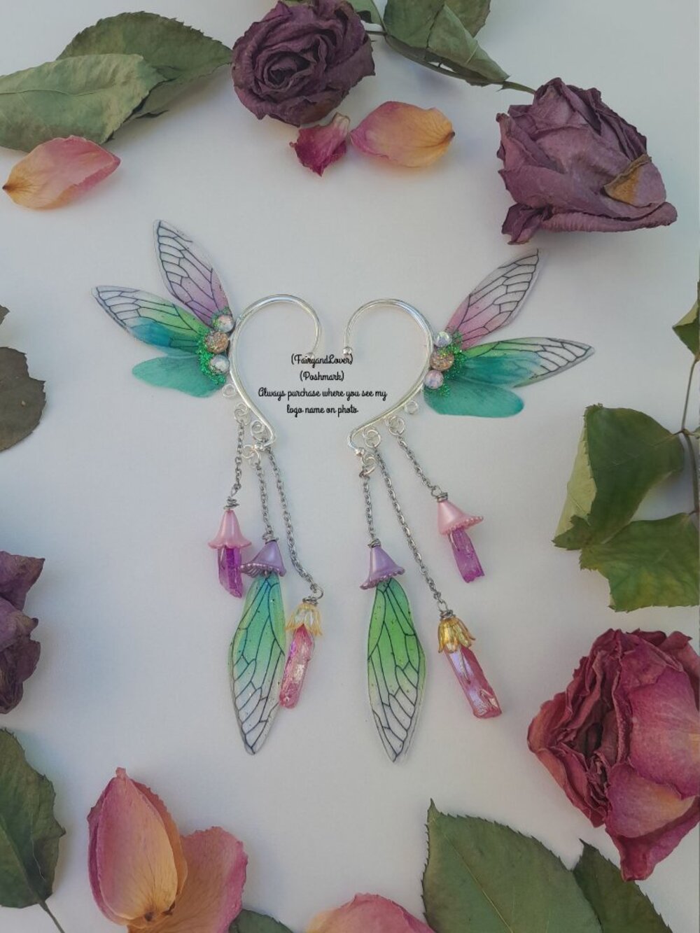 Fairy wing wrap ear cuff earrings, no piercing,fairycore festive gift